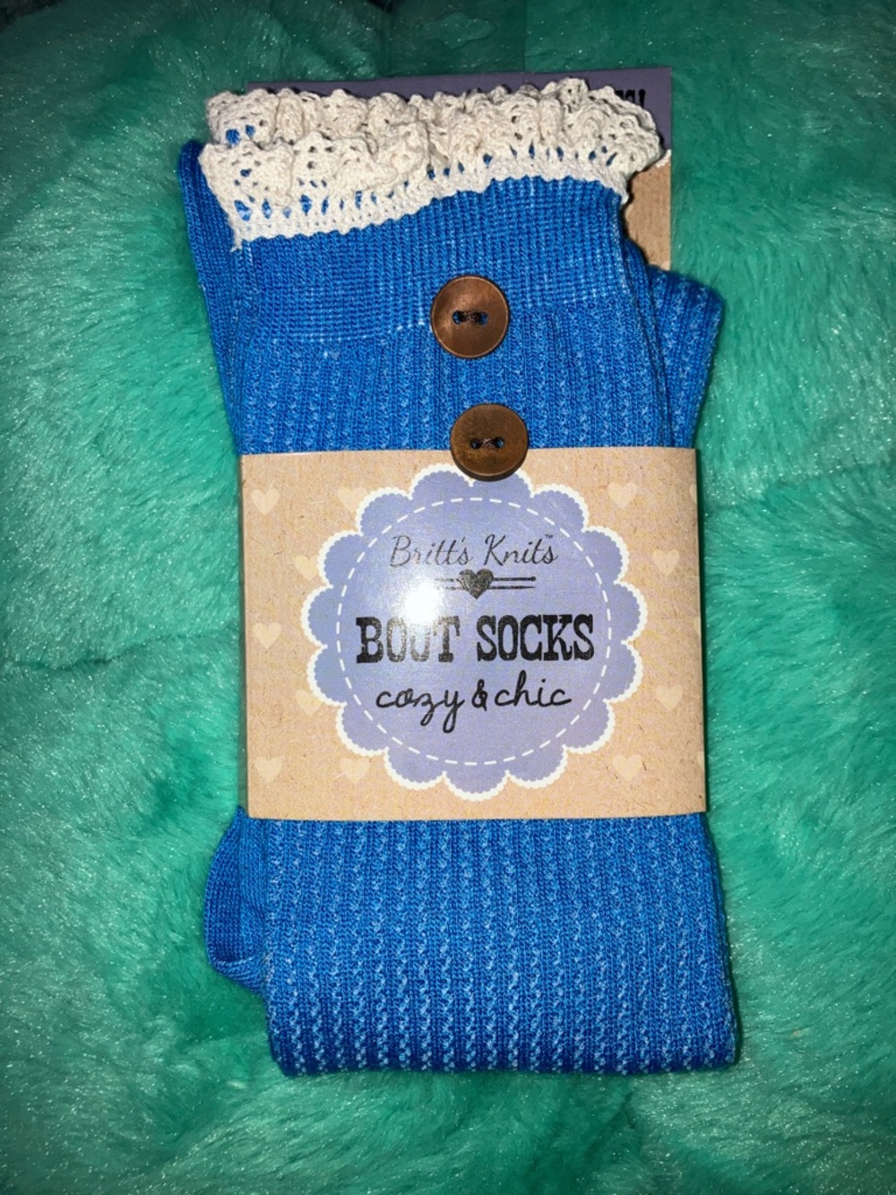Britt's Knits Blue Lace-Trim Boot Socks New